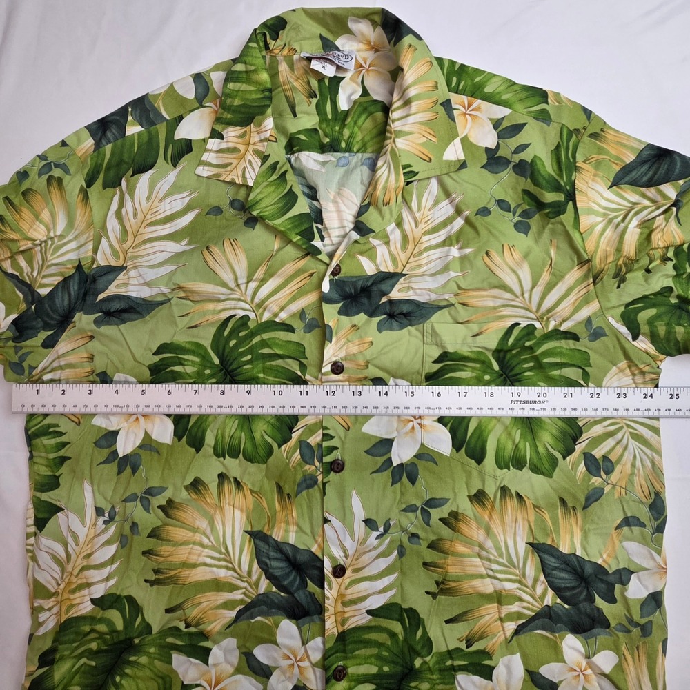 Pacific Legend Hawaiian Shirt Mens XL Green Floral Tropical Cotton - Picture 4 of 6